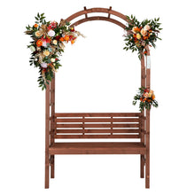 Load image into Gallery viewer, 6.8FT Wooden Arch with Bench for 2 People, Garden Arbor Trellis for Climbing Plant, Outdoor Garden Lawn Backyard Patio Decor, Dark Brown