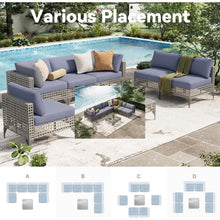 Load image into Gallery viewer, AECOJOY 7-Piece Patio Outdoor Furniture Set, Boho Outdoor Sectional Set, Grey&amp;Blue