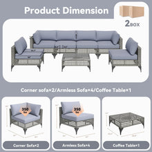 Load image into Gallery viewer, AECOJOY 7-Piece Patio Outdoor Furniture Set, Boho Outdoor Sectional Set, Grey&amp;Blue