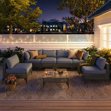 Load image into Gallery viewer, AECOJOY 7-Piece Patio Outdoor Furniture Set, Boho Outdoor Sectional Set, Grey&amp;Blue