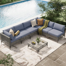 Load image into Gallery viewer, AECOJOY 7-Piece Patio Outdoor Furniture Set, Boho Outdoor Sectional Set, Grey&amp;Blue