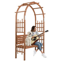 Load image into Gallery viewer, 6.8FT Wooden Arch with Bench for 2 People, Garden Arbor Trellis for Climbing Plant, Outdoor Garden Lawn Backyard Patio Decor, Dark Brown