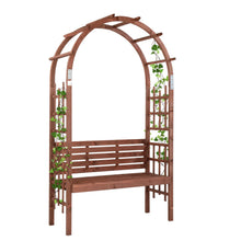 Load image into Gallery viewer, 6.8FT Wooden Arch with Bench for 2 People, Garden Arbor Trellis for Climbing Plant, Outdoor Garden Lawn Backyard Patio Decor, Dark Brown
