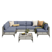 Load image into Gallery viewer, AECOJOY 7-Piece Patio Outdoor Furniture Set, Boho Outdoor Sectional Set, Grey&amp;Blue