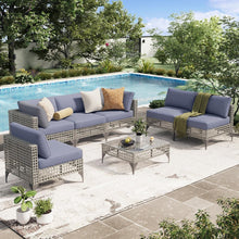 Load image into Gallery viewer, AECOJOY 7-Piece Patio Outdoor Furniture Set, Boho Outdoor Sectional Set, Grey&amp;Blue