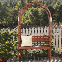 Load image into Gallery viewer, 6.8FT Wooden Arch with Bench for 2 People, Garden Arbor Trellis for Climbing Plant, Outdoor Garden Lawn Backyard Patio Decor, Dark Brown